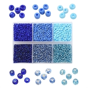 Seed beads sortiment. 2 mm. 4500 stk. i blå nuancer.